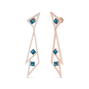 Maurya London Blue Topaz Vinkel Dangle Earrings with Diamonds