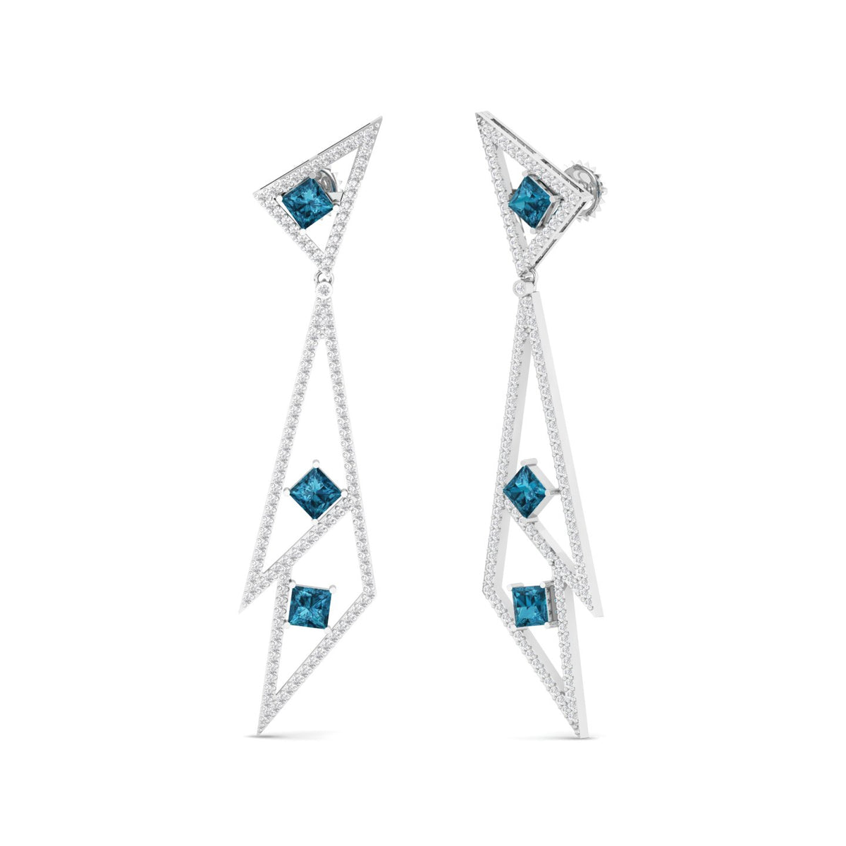 Maurya London Blue Topaz Vinkel Dangle Earrings with Diamonds