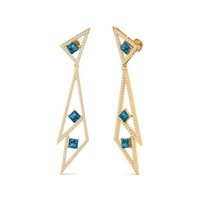Maurya London Blue Topaz Vinkel Dangle Earrings with Diamonds