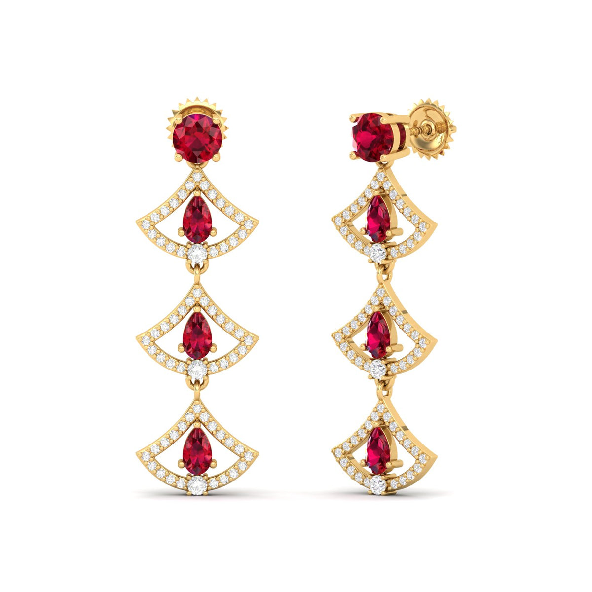 Maurya Graduating Ruby Horus Earrings with Diamonds