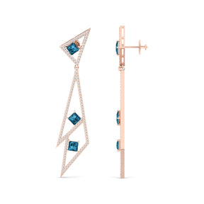 Maurya London Blue Topaz Vinkel Dangle Earrings with Diamonds