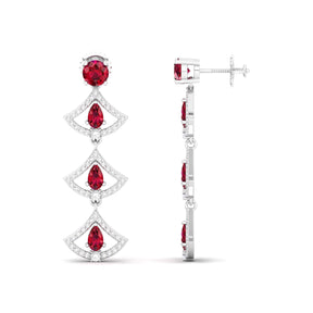 Maurya Graduating Ruby Horus Earrings with Diamonds