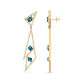 Maurya London Blue Topaz Vinkel Dangle Earrings with Diamonds