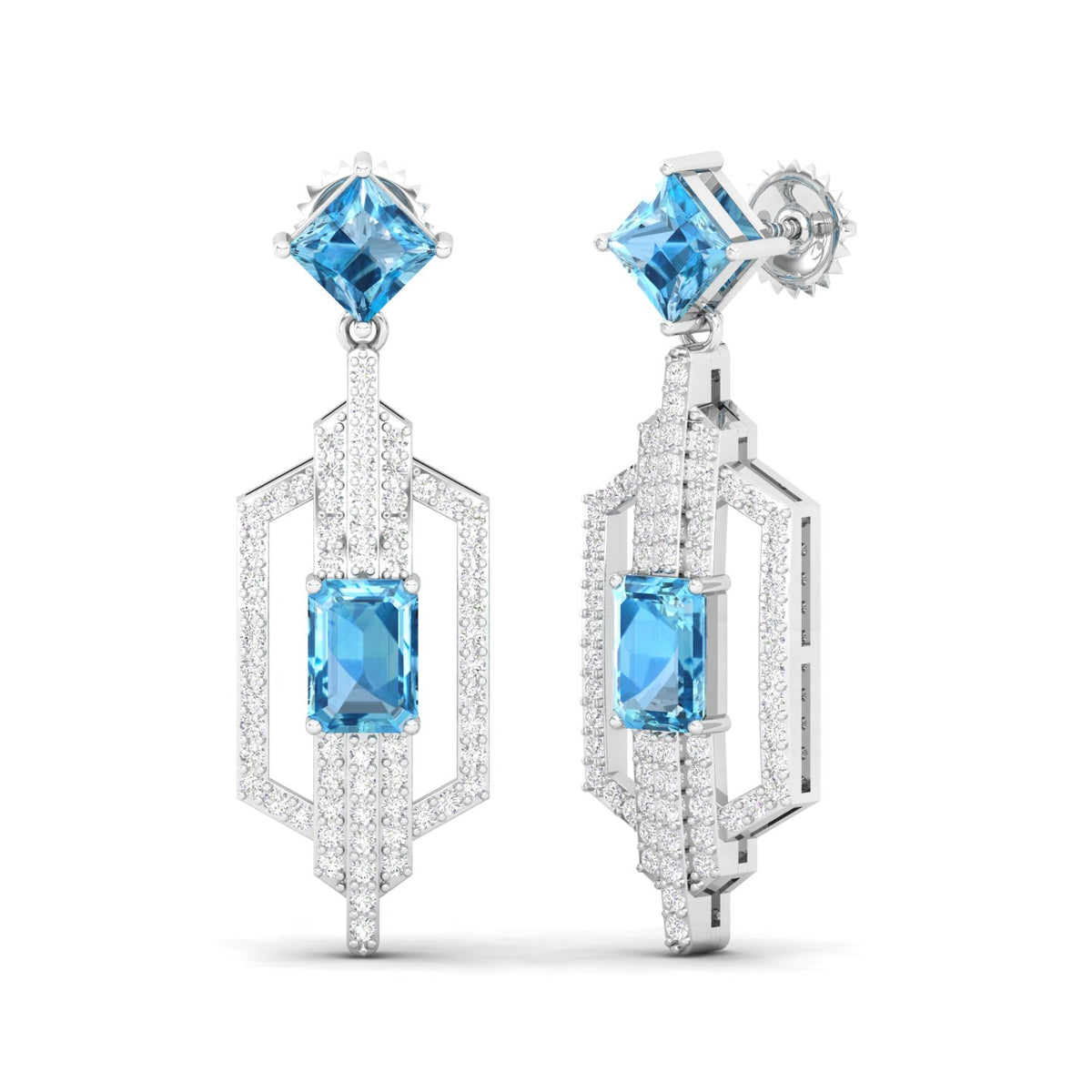 Maurya Blue Topaz Telum Dangle Earrings with Diamonds