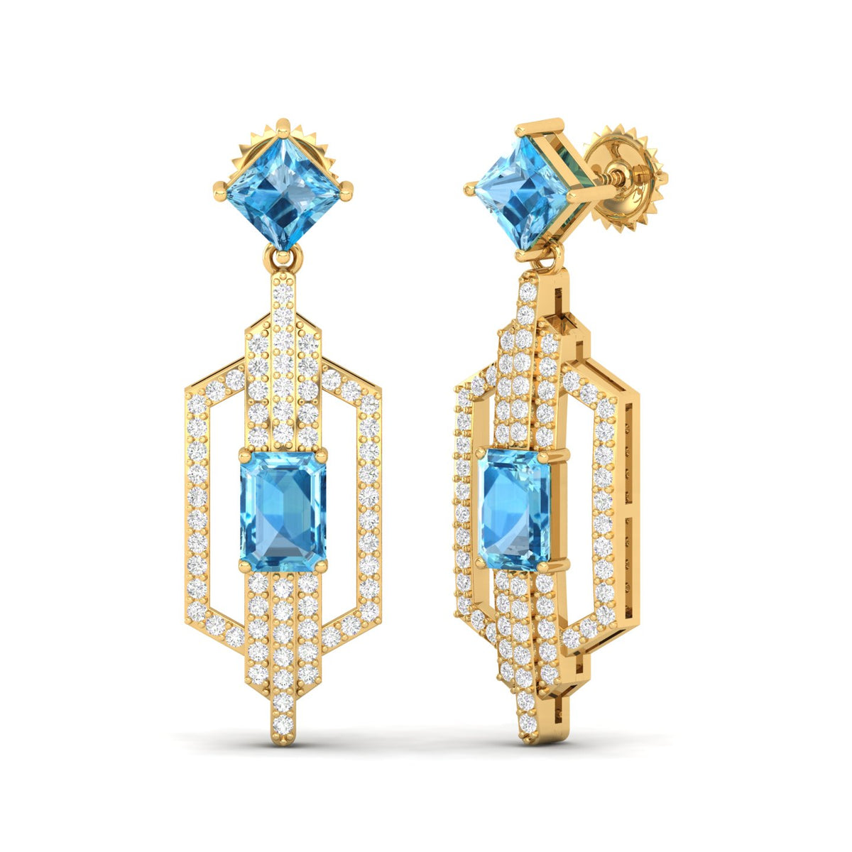 Maurya Blue Topaz Telum Dangle Earrings with Diamonds