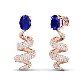 Maurya Blue Sapphire Spiral Push Back Earrings with Diamonds