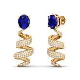 Maurya Blue Sapphire Spiral Push Back Earrings with Diamonds