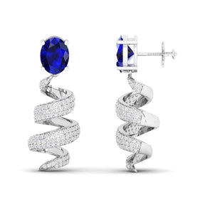 Maurya Blue Sapphire Spiral Push Back Earrings with Diamonds