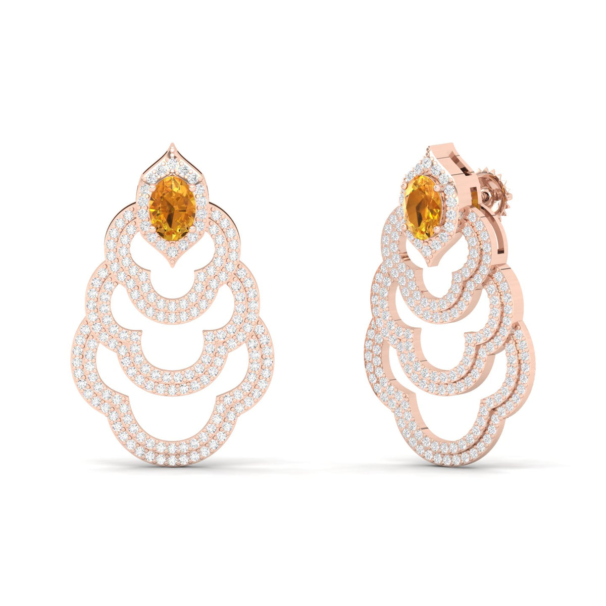 Maurya Feng Push Back Earrings with Citrine and Diamonds