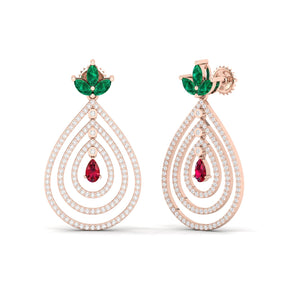 Maurya Fete Emerald Push Back Earrings with Ruby and Diamonds