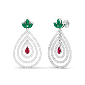 Maurya Fete Emerald Push Back Earrings with Ruby and Diamonds