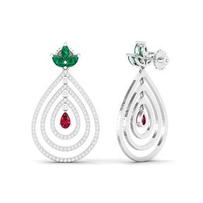 Maurya Fete Emerald Push Back Earrings with Ruby and Diamonds