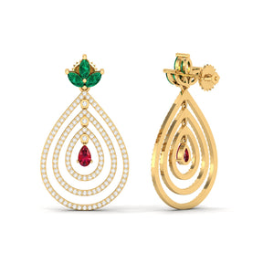 Maurya Fete Emerald Push Back Earrings with Ruby and Diamonds
