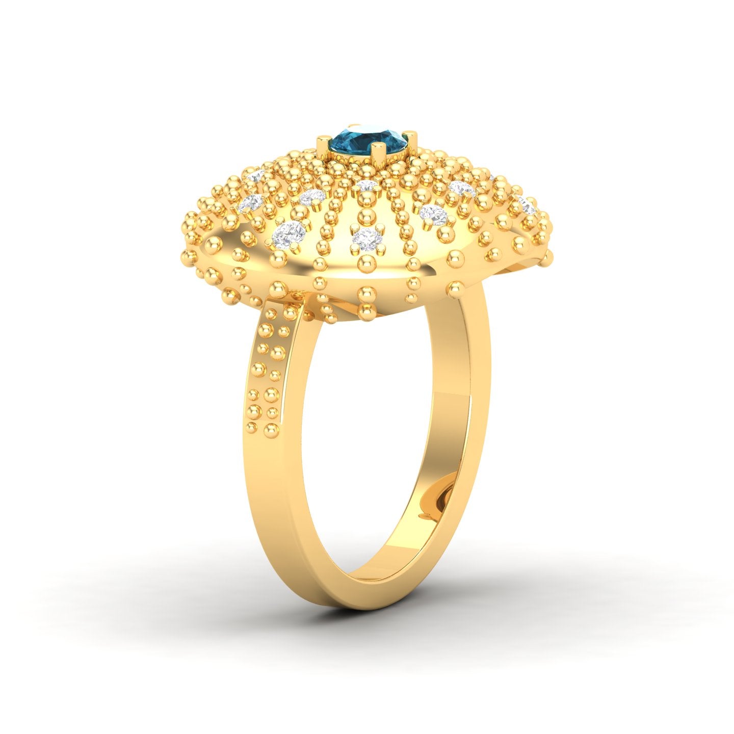 Maurya Desert London Blue Topaz Cocktail Ring with Scattered Diamonds