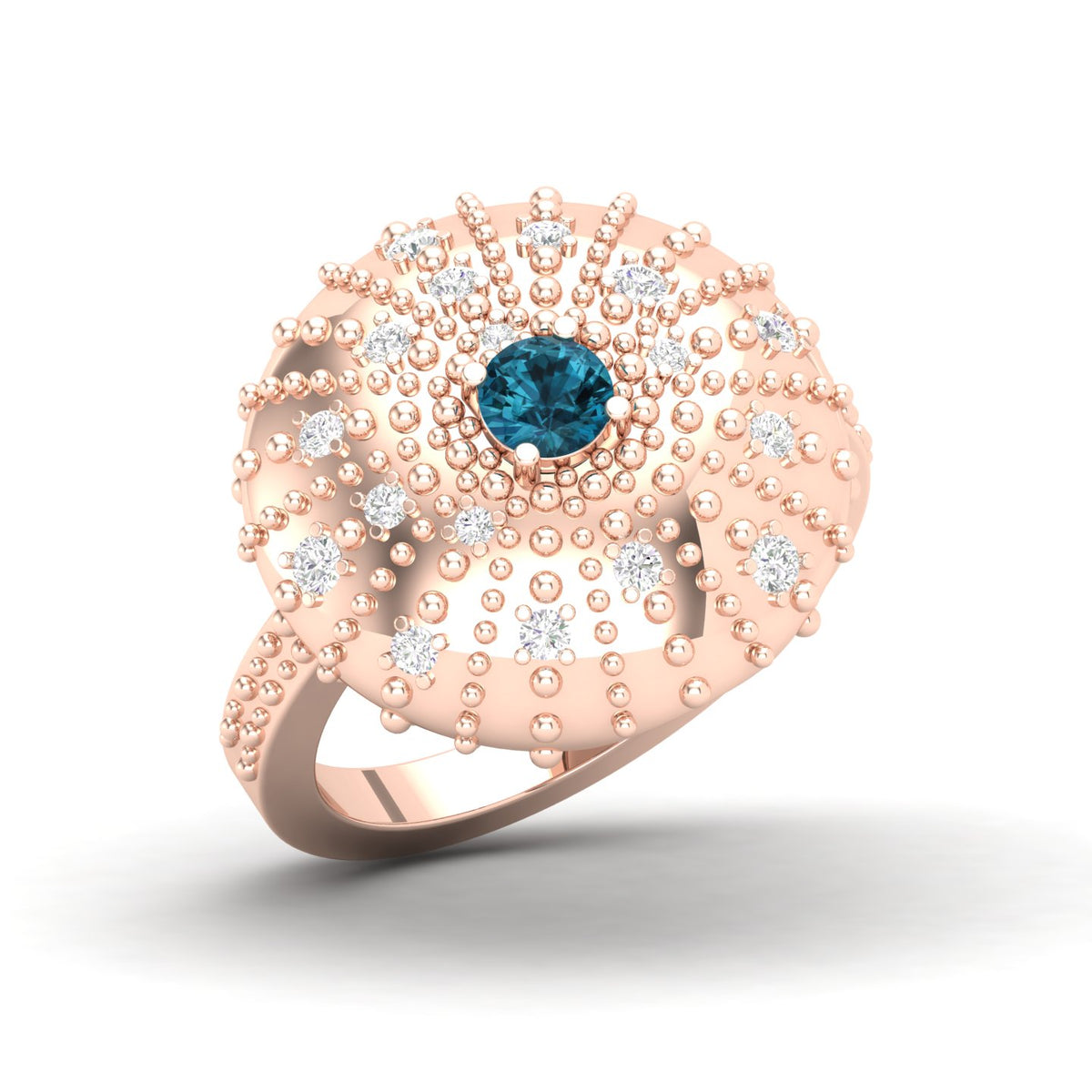 Maurya Desert London Blue Topaz Cocktail Ring with Scattered Diamonds