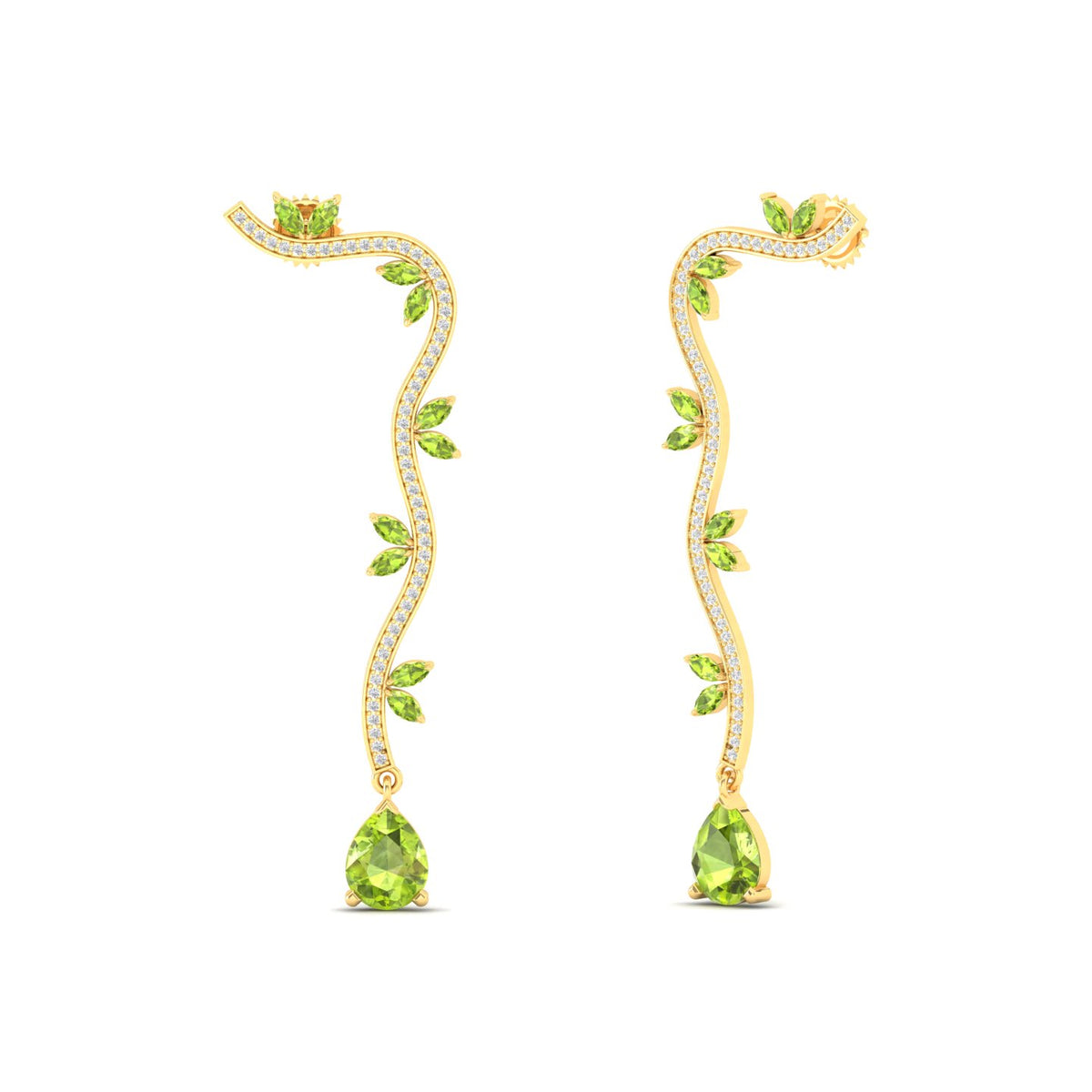 Maurya Bamboo Peridot Drop Earrings with Diamonds