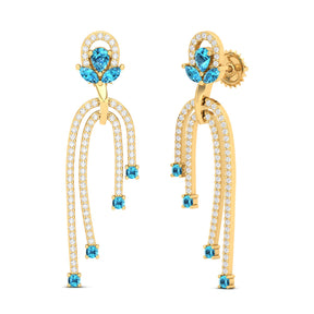 Maurya Blue Topaz Sconce Dangle Earrings with Pave Set Diamonds