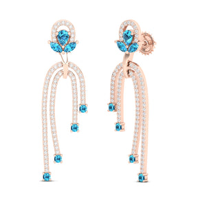 Maurya Blue Topaz Sconce Dangle Earrings with Pave Set Diamonds