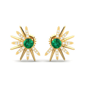 Maurya Emerald Rays From The Center Push Back Earrings with Diamonds