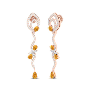 Maurya Ivy Drop Earrings with Citrine and Diamonds