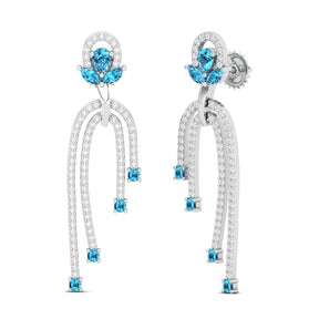 Maurya Blue Topaz Sconce Dangle Earrings with Pave Set Diamonds