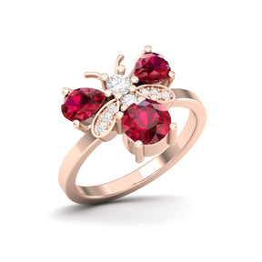Maurya Colorfly Ruby Ring with Round Diamonds