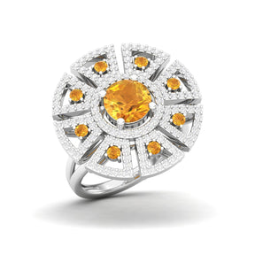 Maurya King’s Court Citrine Cocktail Ring with Diamonds