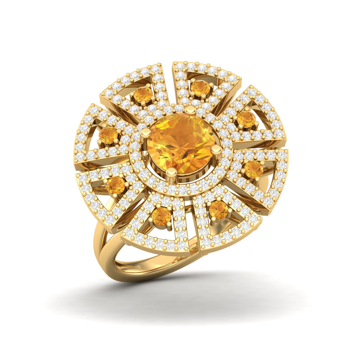 Maurya King’s Court Citrine Cocktail Ring with Diamonds