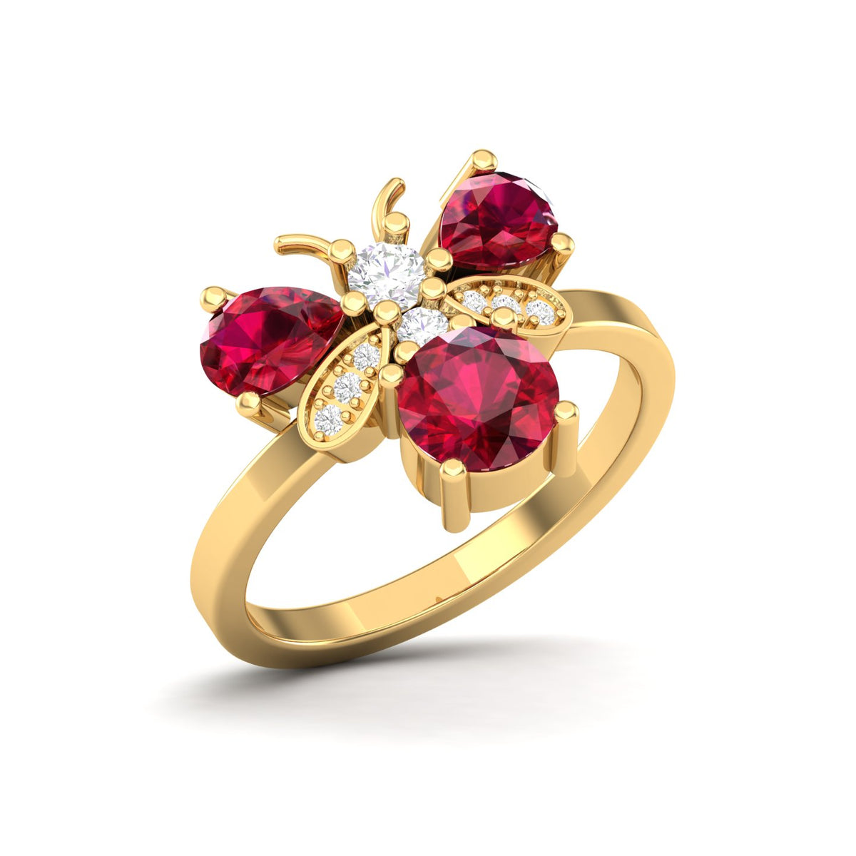 Maurya Colorfly Ruby Ring with Round Diamonds