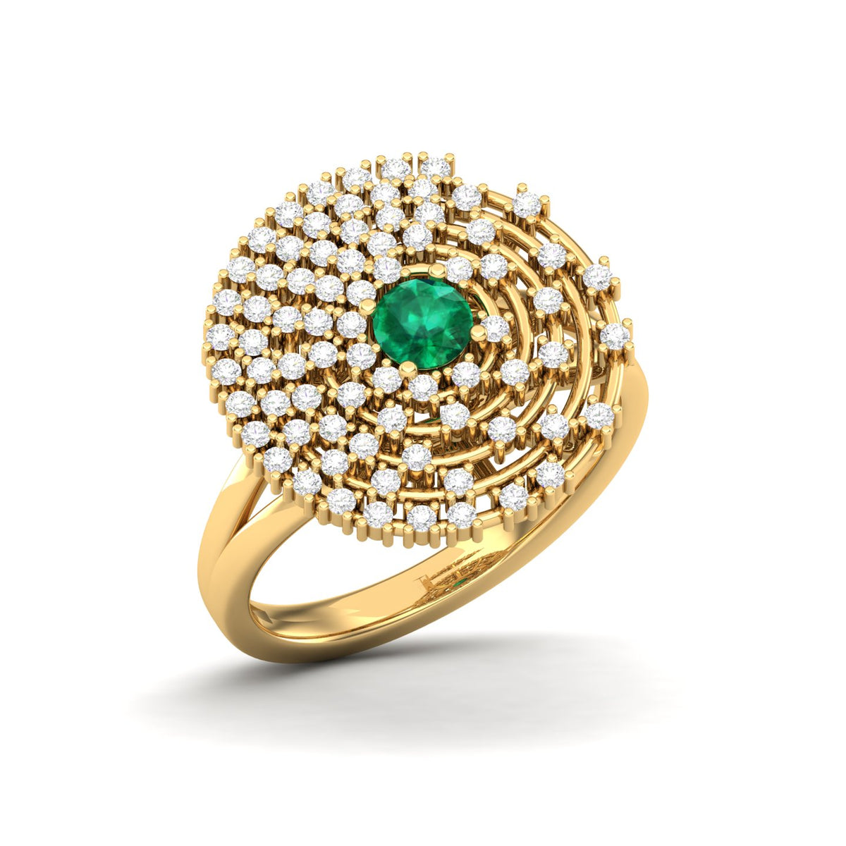 Maurya Prong Set Diamond and Emerald Inner Circle Cocktail Ring