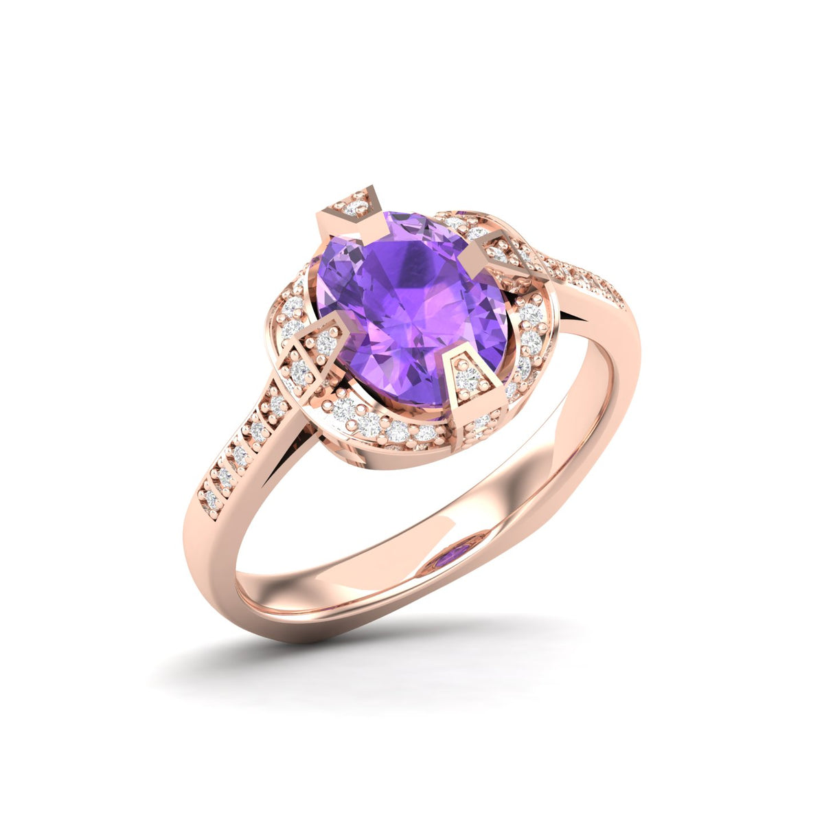 Maurya Prong Set Amethyst Hidden Gem Engagement Ring with Accent Diamonds