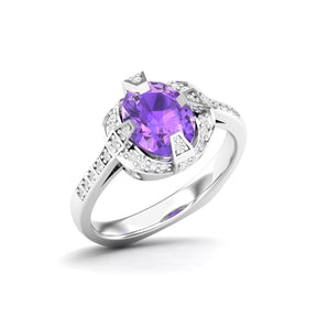 Maurya Prong Set Amethyst Hidden Gem Engagement Ring with Accent Diamonds