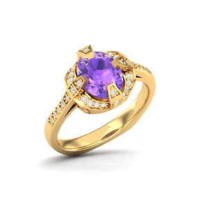 Maurya Prong Set Amethyst Hidden Gem Engagement Ring with Accent Diamonds