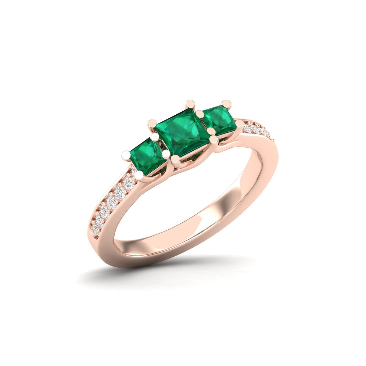 Maurya Three Stone Emerald Forever New Engagement Ring with Diamond Accents