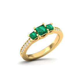 Maurya Three Stone Emerald Forever New Engagement Ring with Diamond Accents
