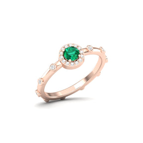 Maurya Mountain Emerald Engagement Ring with Diamond Halo