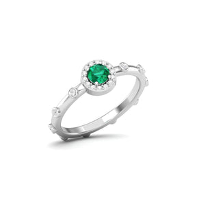 Maurya Mountain Emerald Engagement Ring with Diamond Halo