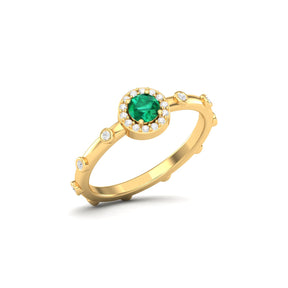 Maurya Mountain Emerald Engagement Ring with Diamond Halo