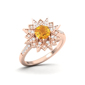 Maurya Solitaire Citrine and Pave-Set Diamond Ice Flakes Engagement Ring
