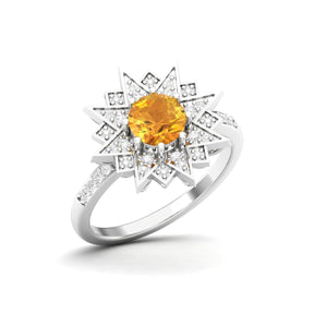 Maurya Solitaire Citrine and Pave-Set Diamond Ice Flakes Engagement Ring