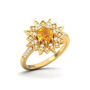 Maurya Solitaire Citrine and Pave-Set Diamond Ice Flakes Engagement Ring