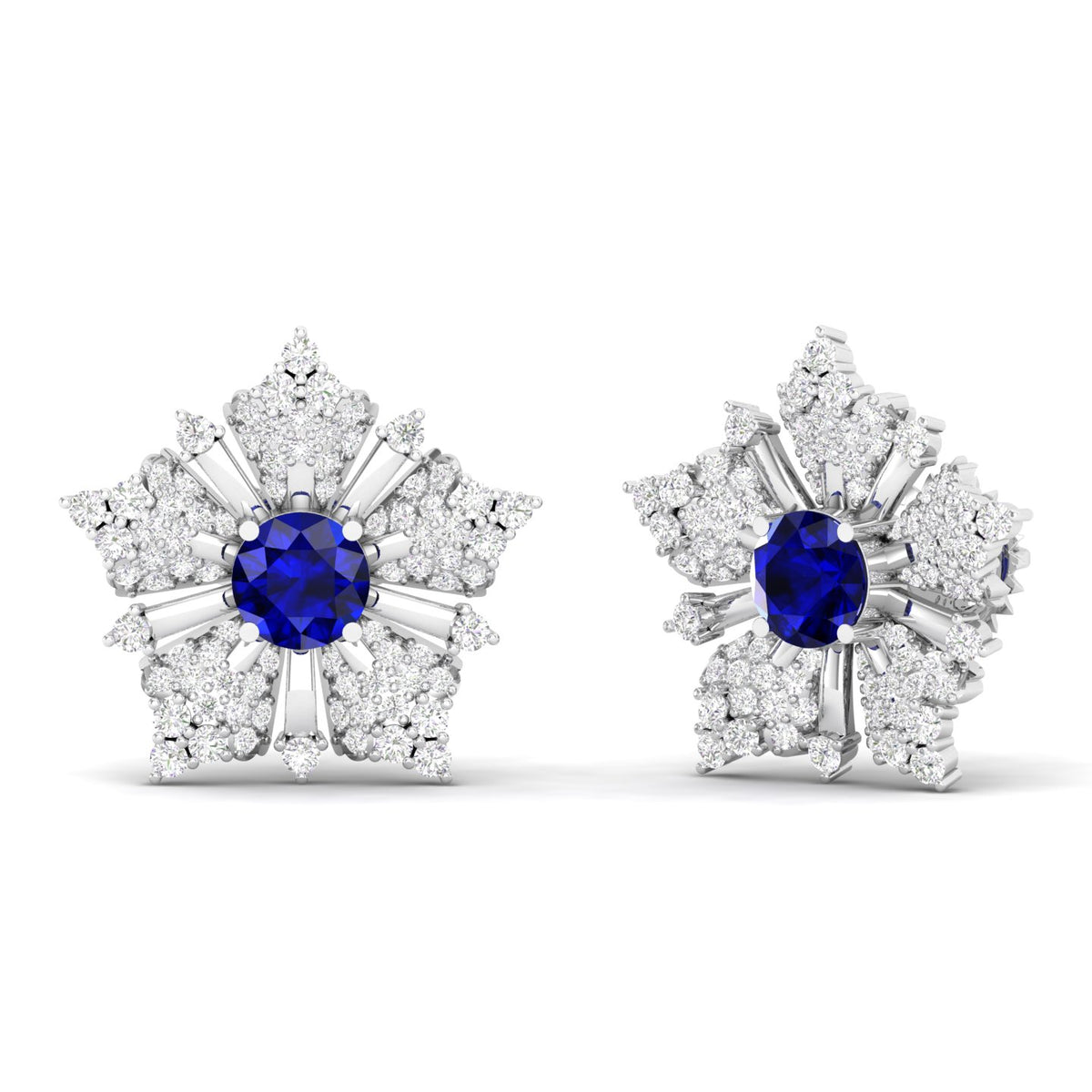 Maurya Nivis Push Back Earrings with Blue Sapphire and Diamonds
