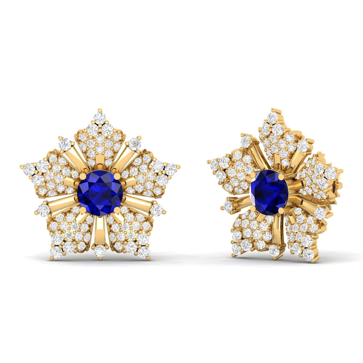 Maurya Nivis Push Back Earrings with Blue Sapphire and Diamonds