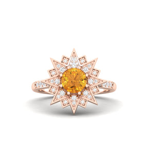 Maurya Solitaire Citrine and Pave-Set Diamond Ice Flakes Engagement Ring
