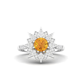 Maurya Solitaire Citrine and Pave-Set Diamond Ice Flakes Engagement Ring