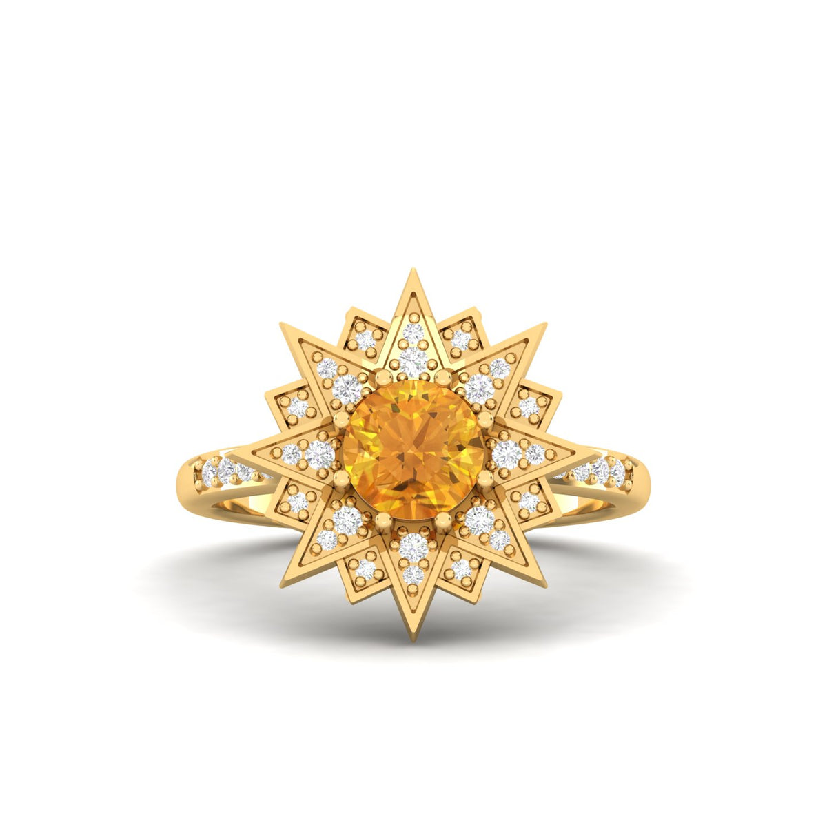 Maurya Solitaire Citrine and Pave-Set Diamond Ice Flakes Engagement Ring
