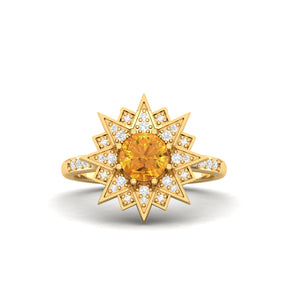 Maurya Solitaire Citrine and Pave-Set Diamond Ice Flakes Engagement Ring