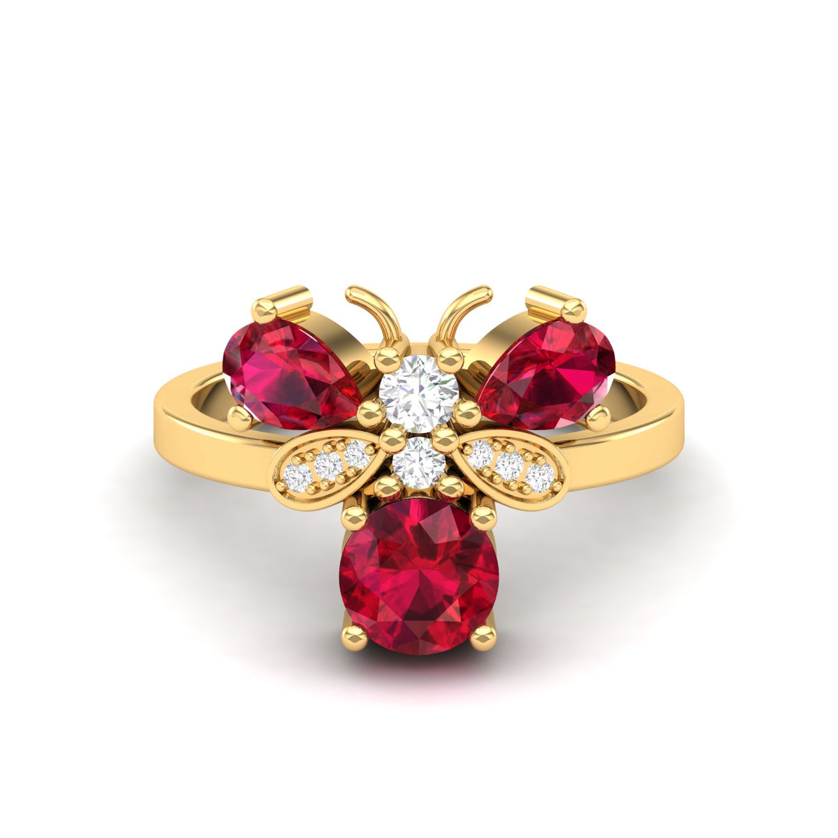 Maurya Colorfly Ruby Ring with Round Diamonds