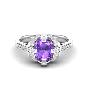 Maurya Prong Set Amethyst Hidden Gem Engagement Ring with Accent Diamonds