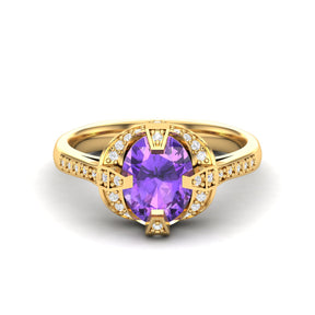 Maurya Prong Set Amethyst Hidden Gem Engagement Ring with Accent Diamonds